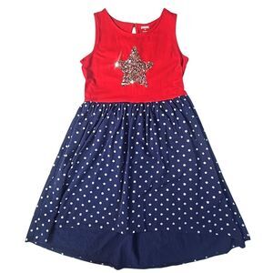 Gymboree Girls Patriotic Glitter Stars Dress 12‎ Sleeveless Red/Blue Drop Hem